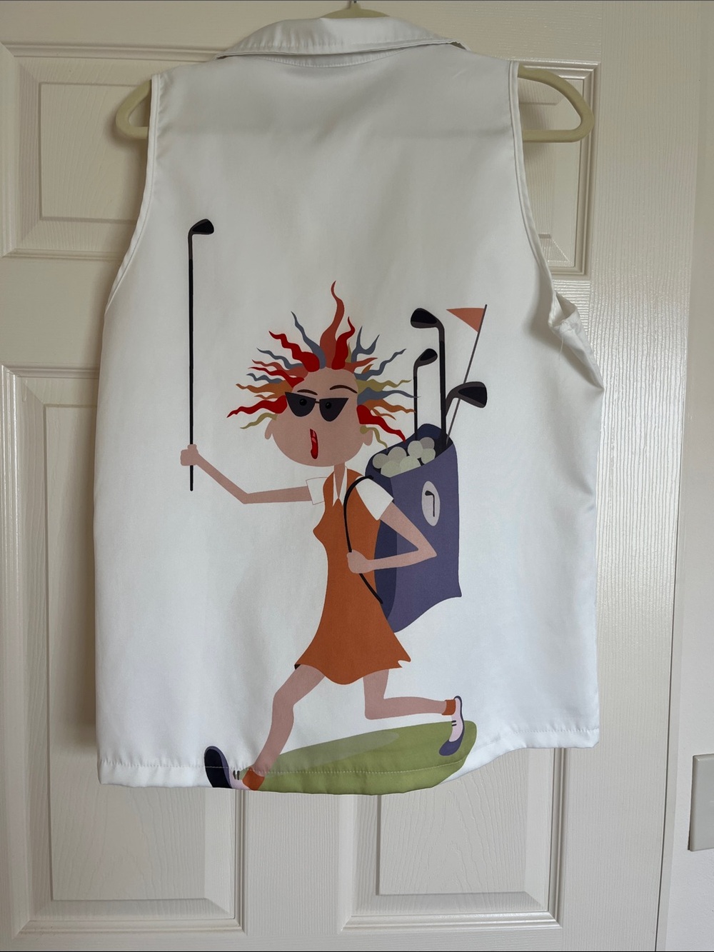 White Sleeveless Golf Graphic Collared Top - Picture 2 of 3